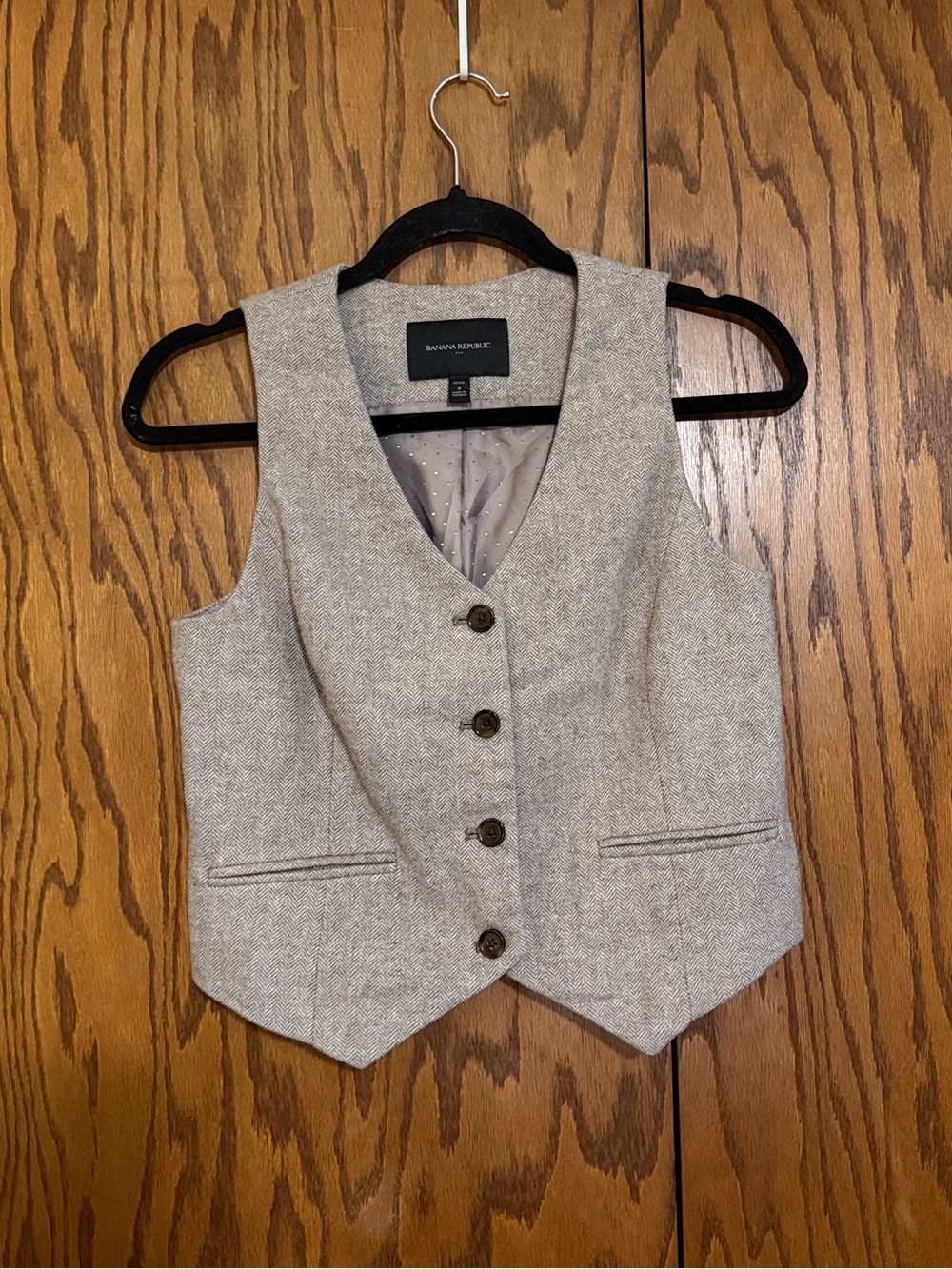 Banana Republic Petite 2 Wool Blend Herringbone Tailored Vest